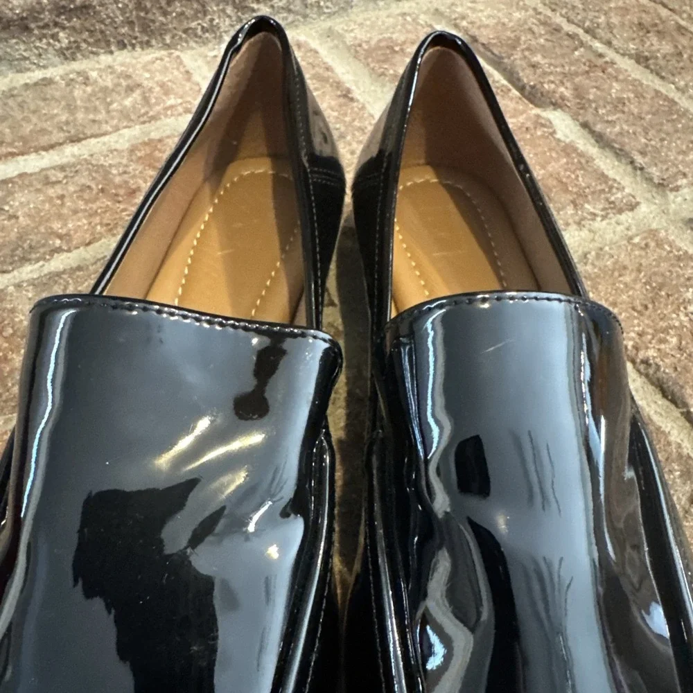 Nordstrom Rack Franny Moc Toe Loafer Shoes Women's‎ Black Patent Sz 5.5 #349